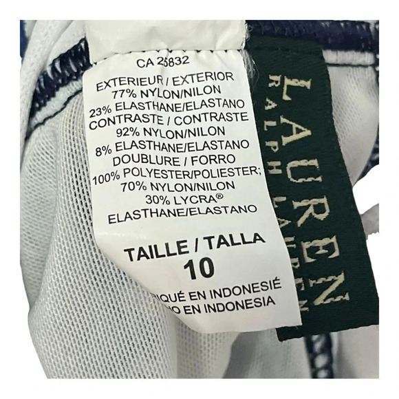 Lauren Ralph Lauren Floral Navy Blue White Halter Tie One Piece Swimsuit Size 10 - Picture 11 of 12